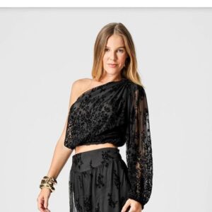 Blusa nula manga bordada  TRIMIX preta